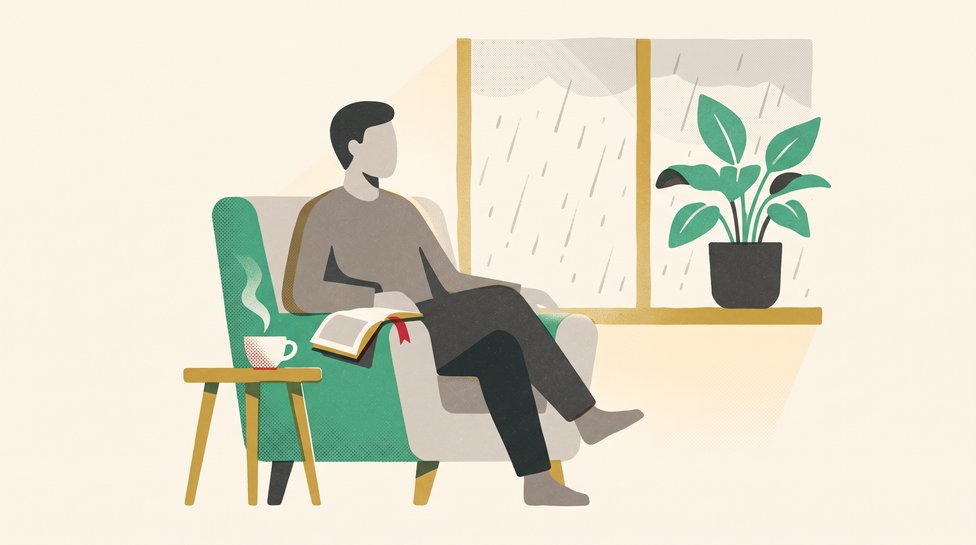 A person watching rain with coffee and a book; BTC, ETH and SOL all cooled to bearish daily states